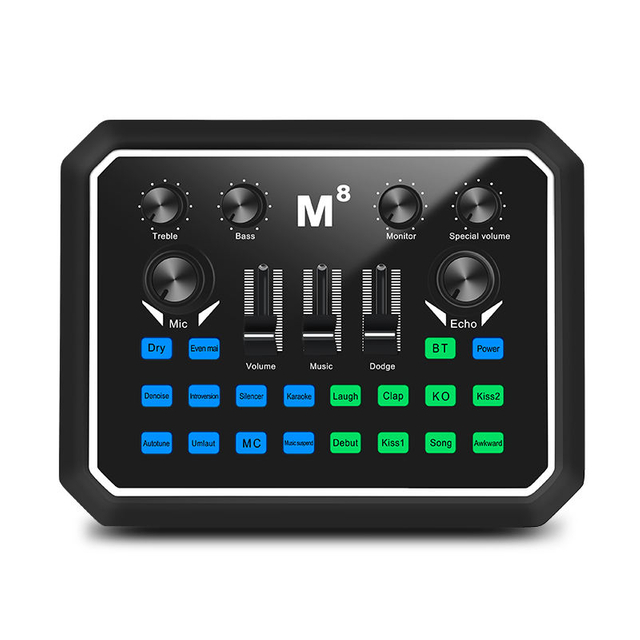 M8 Multifunctional Remix Sound Card Mini Studio Audio Mixer Soundcard Live Show Sound Recording
