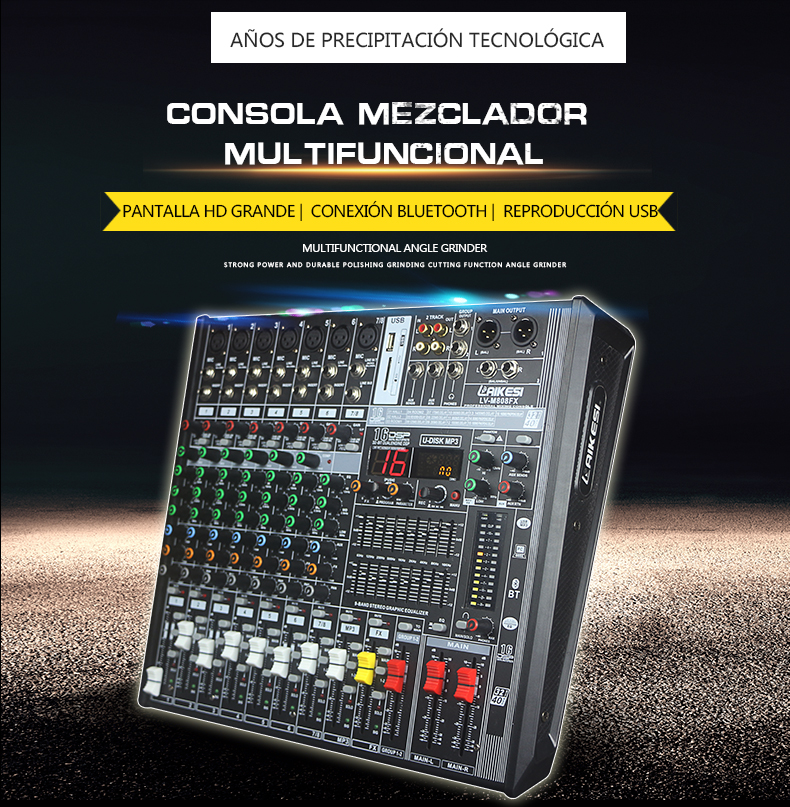 8 channels Consola de Audio professional 16DSP usb mixer