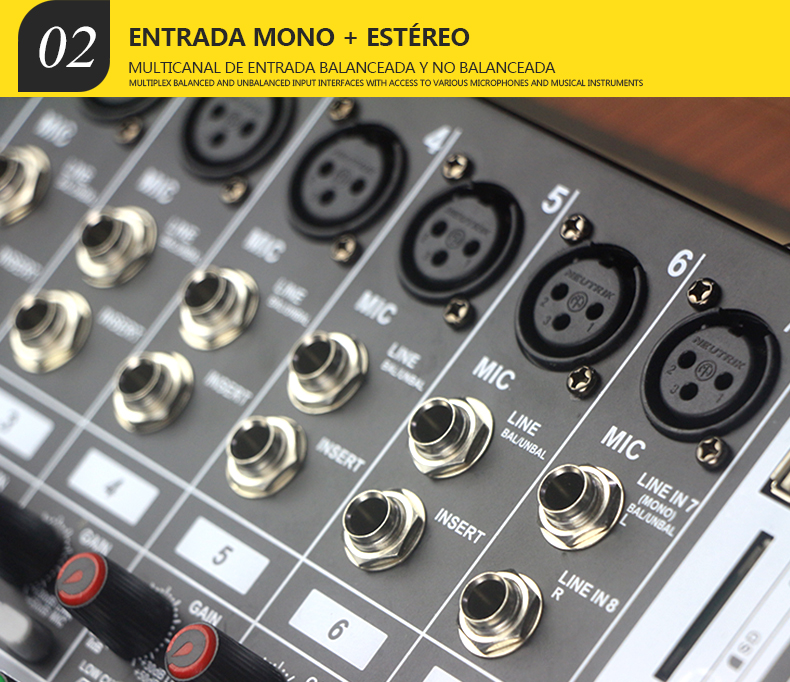 8 channels Consola de Audio professional 16DSP usb mixer