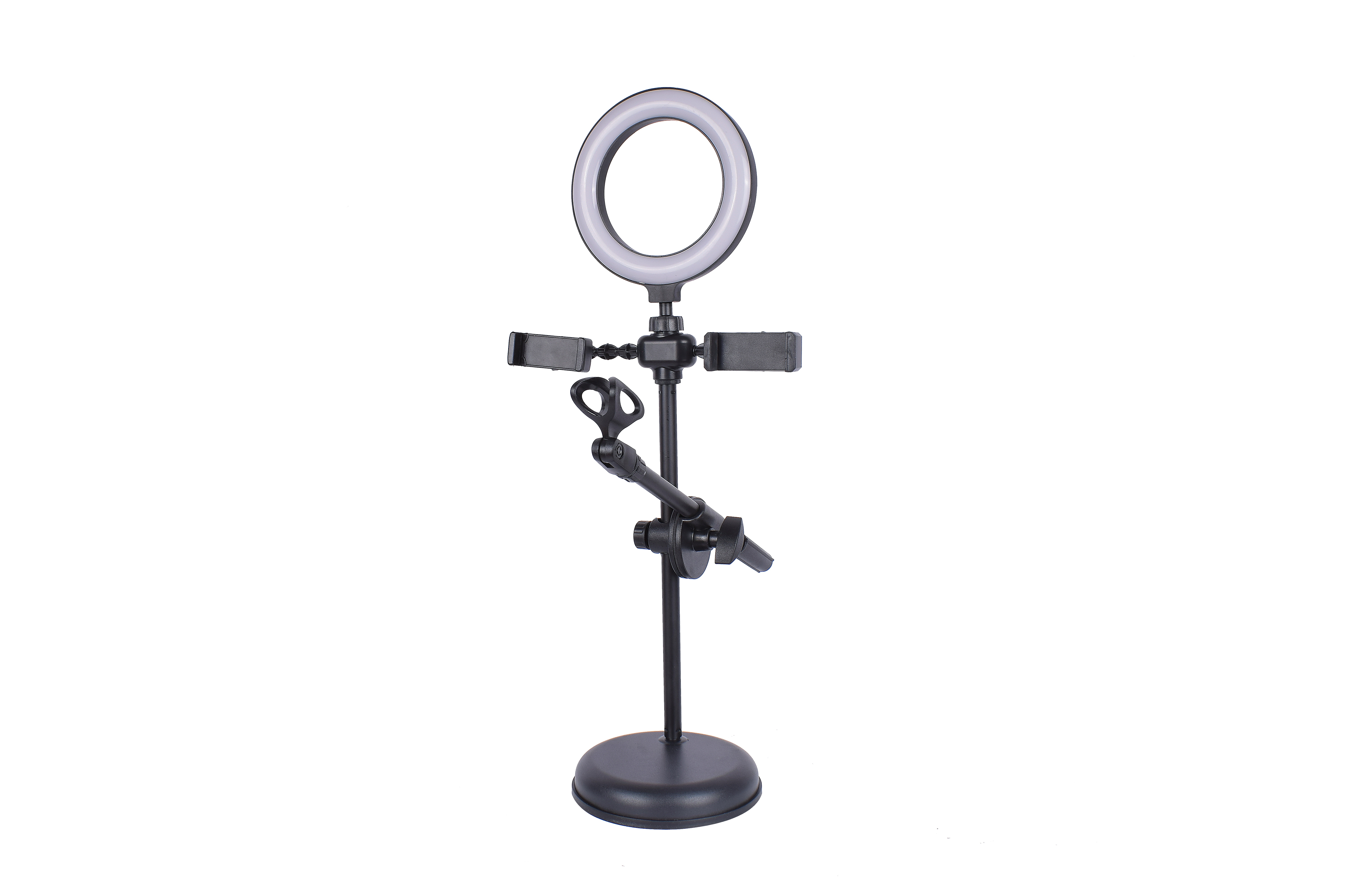 soporte de mesa con luces para telefono celular y microfono uso chat youtube facebook online