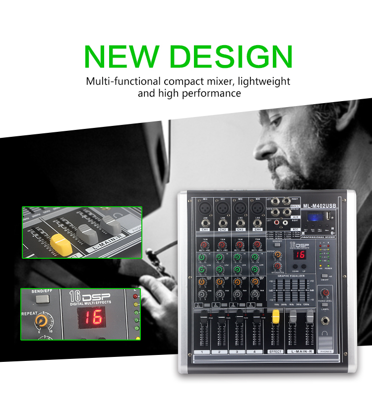 High Quality Mini 4 Channel Sound Mixer Console USB Audio Mixer power mixer