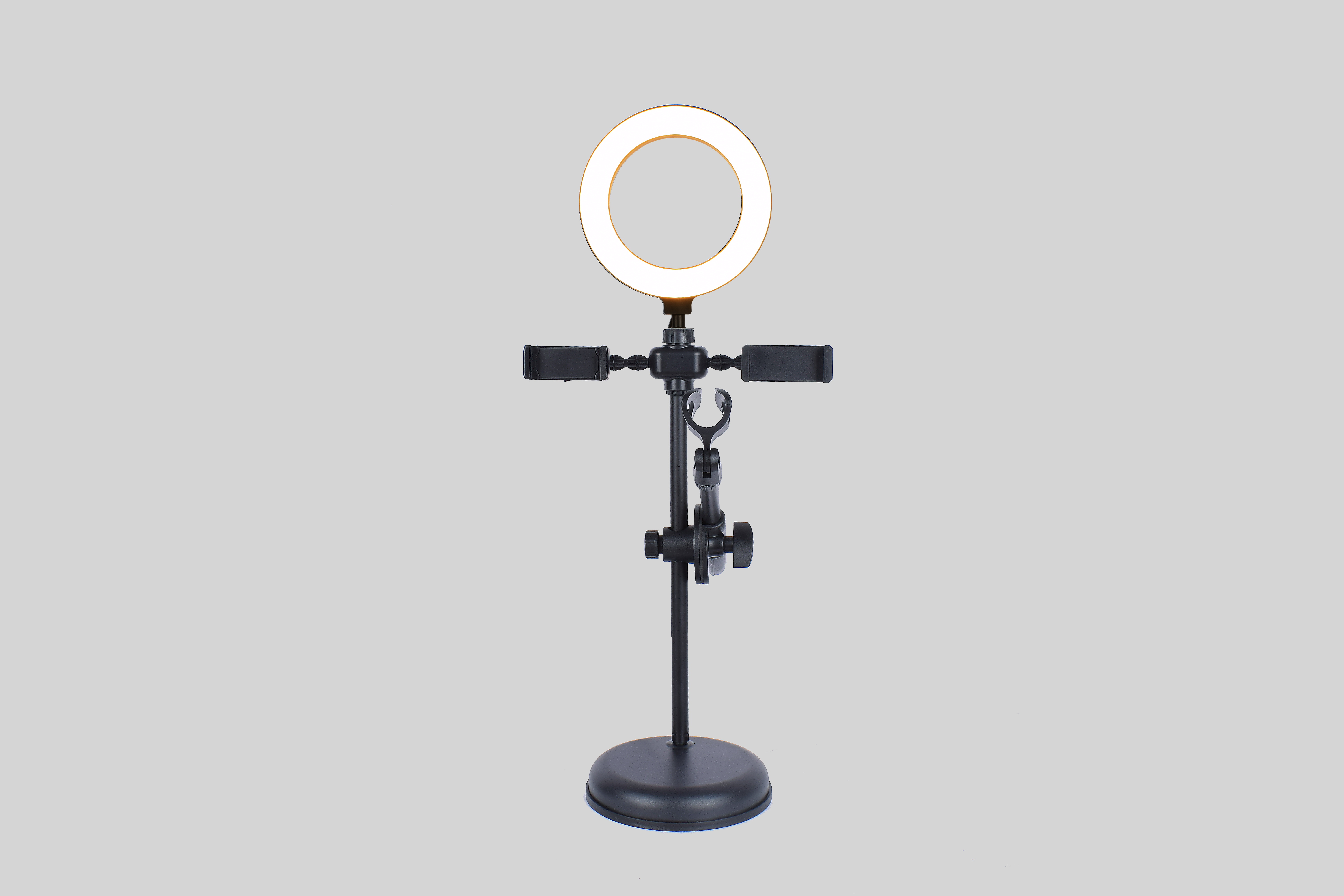 soporte de mesa con luces para telefono celular y microfono uso chat youtube facebook online