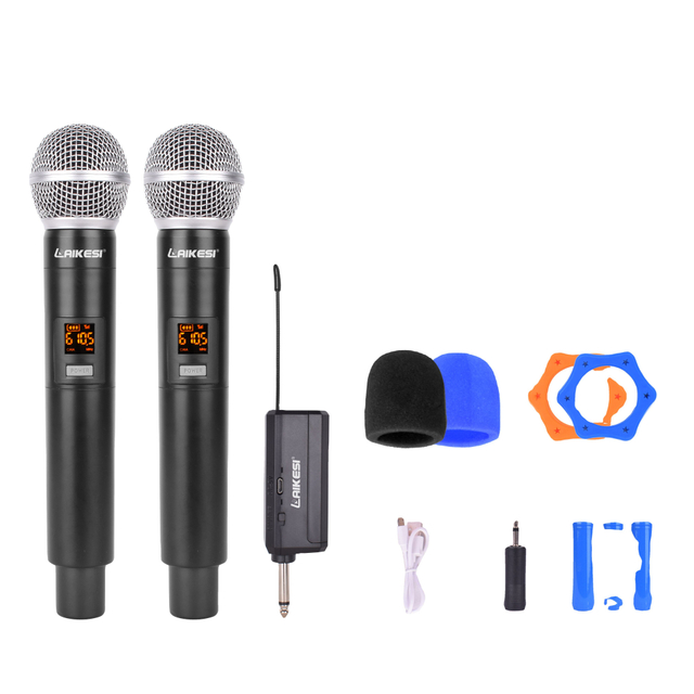 Professional 2 channel universal singing UHF dynamic vocal karaoke singing wireless microphones