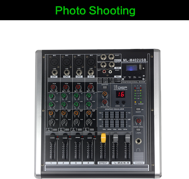 High Quality Mini 4 Channel Sound Mixer Console USB Audio Mixer power mixer